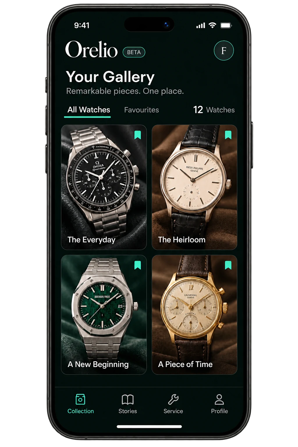 Orelio app concept: The Gallery on a black iPhone